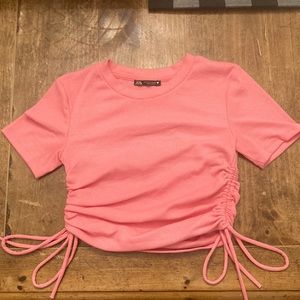 Zara pink cropped tee with adjustable strings on the sides